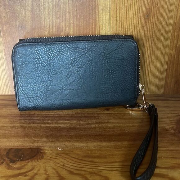 Women’s Black Wristlet Zipper Compartment Credit card holder Black Clutch - Picture 3 of 4